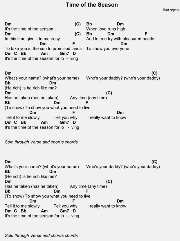 Time Of The Season lyrics and chords