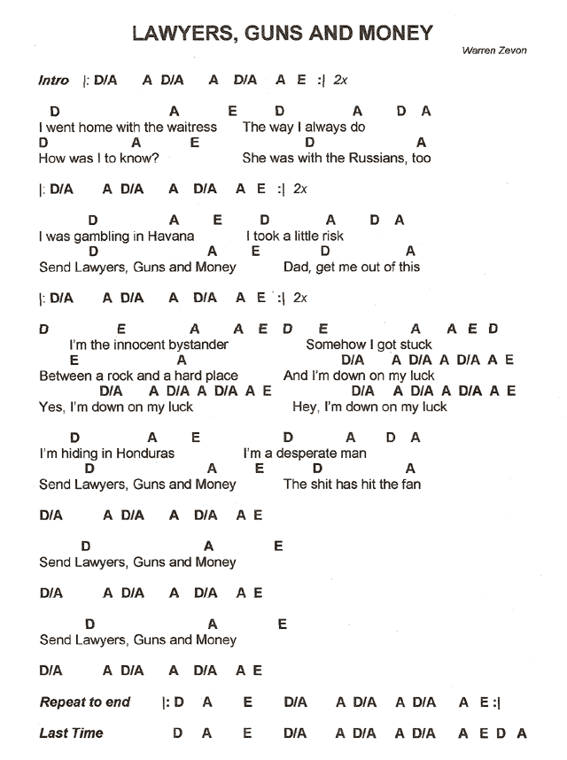 Lawyers Guns and Money lyrics