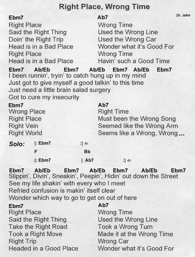 Right Place, Wrong Time chart