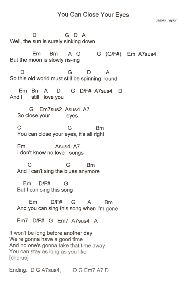 You Can Close Your Eyes lyrics